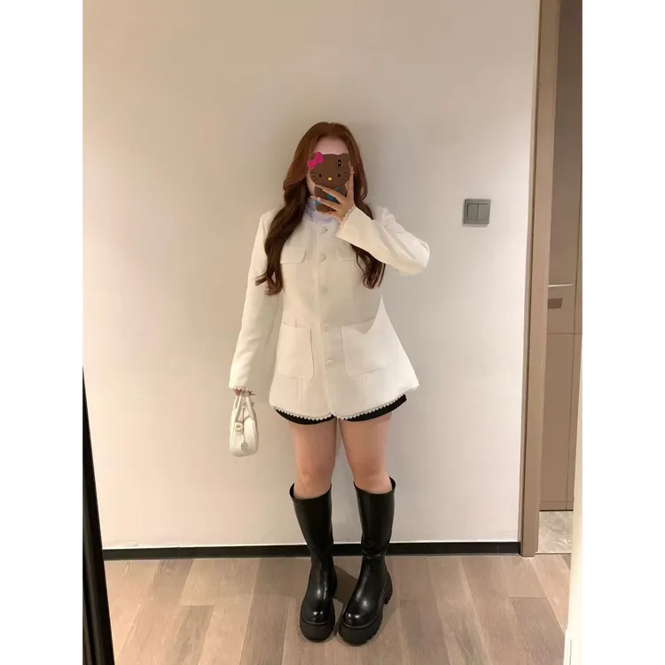 慧芝huizhi HZ189白色小香风外套 定制款 通勤气质微胖显瘦外套