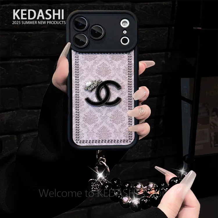 布艺方格双C天眼羊皮适用苹果17PROMAX华为VIVO/OPPO手链手机壳女