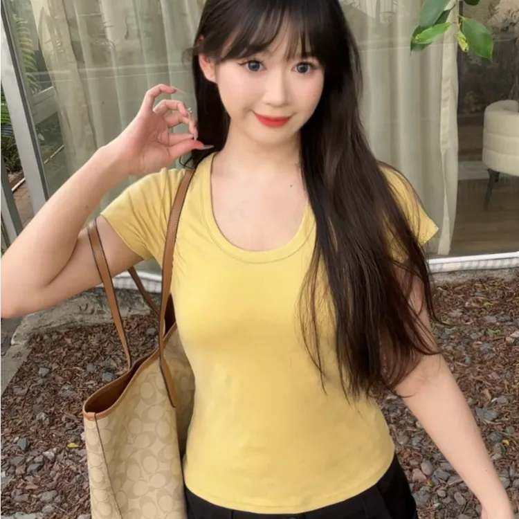 美式U领修身短款基础纯色内搭纯欲bm风辣妹上衣