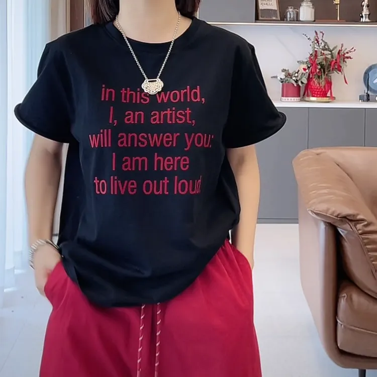 2025年夏季新款圆领IN字母百搭短袖T恤女休闲宽松潮流ins印花上衣