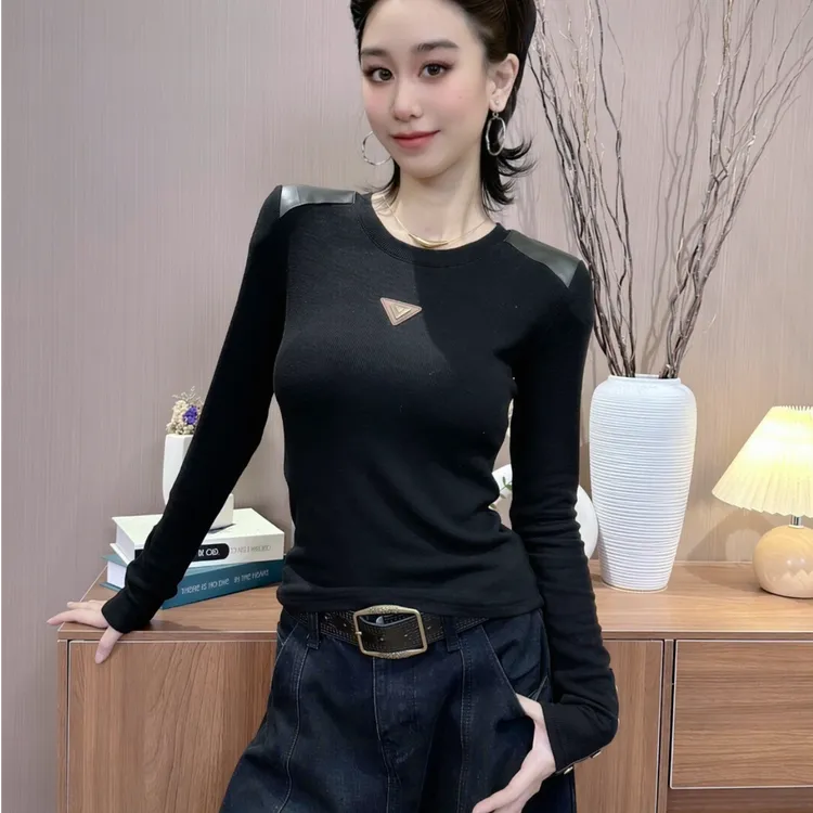 冬季磨毛纽扣袖加绒纯欲显瘦衫修身时尚气质长袖百搭圆领打底衫潮