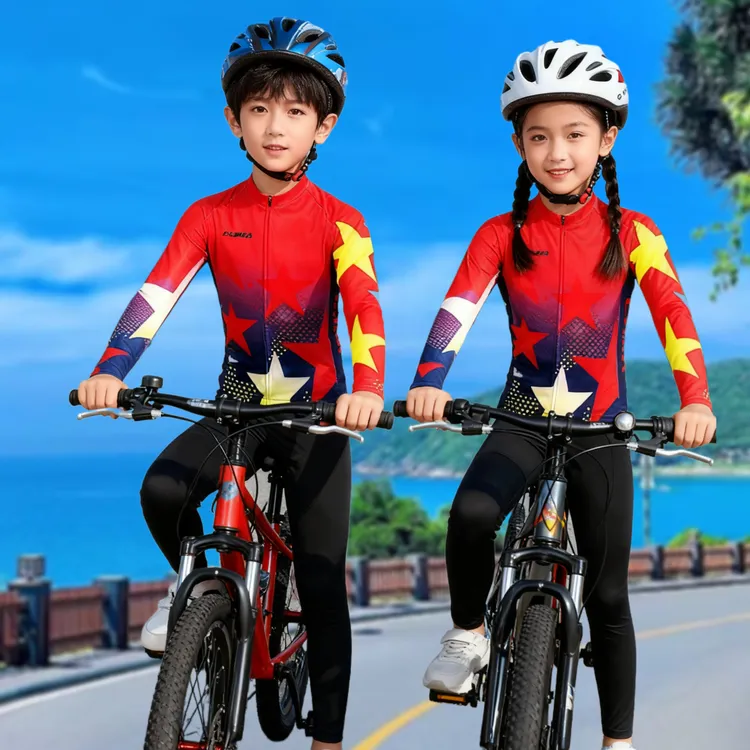 国风款春秋儿童骑行服长袖套装山地自行车平衡车单车服表演轮滑服