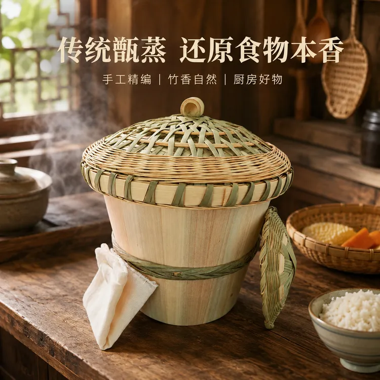 【纯手工老式甑子】杉木蒸饭木桶无胶无漆竹编盖家用商用大号蒸桶商品图