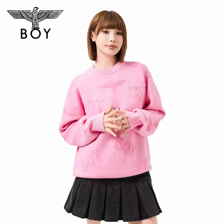 BOY LONDON秋冬时尚潮牌百搭情侣慵懒保暖提花圆领套头毛衣N60901