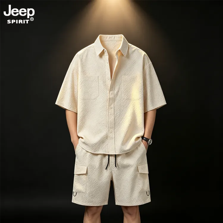 【沉稳男人】JEEPSPIRIT吉普夏季泡泡纱两件套男美式大码老钱风套装