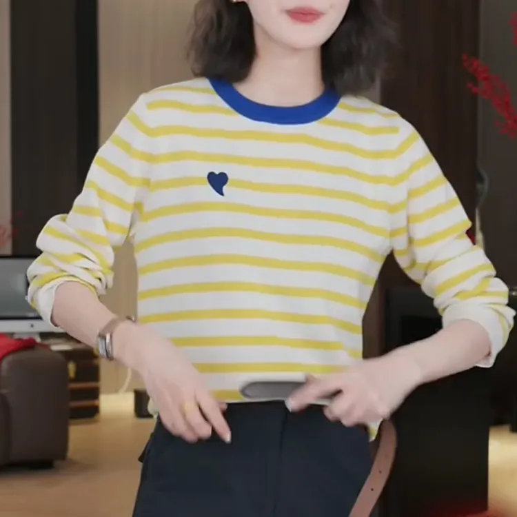 【心动】春季百搭新款条纹针织T恤套头毛衣女LK2501288