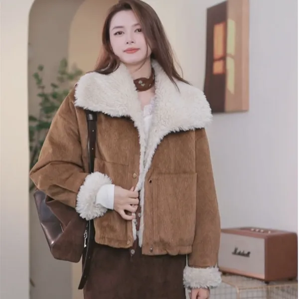 【麂皮绒羊羔毛】大翻领2025秋冬新款两面穿加厚保暖毛绒气质高级感