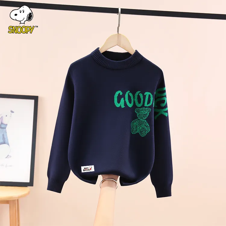 史努比男童毛衣秋冬2025新款加绒加厚男孩洋气中大童儿童针织衫潮