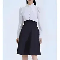 F3829-【瓯】假两件尖领长袖收腰通勤连衣裙#VOS57L020