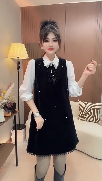 秋冬新款轻奢高档两件套时尚洋气连衣裙