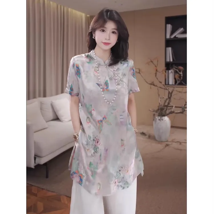 广州琴姐【云锦春华】人丝香云纱欧若风国风蝴蝶上衣连衣裙夏季704