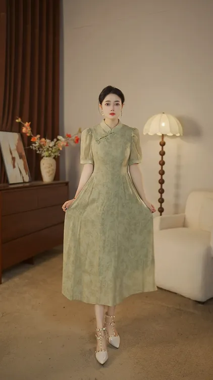 2025早春新款国风新中式显瘦中长款连衣裙母亲节服装23B-070