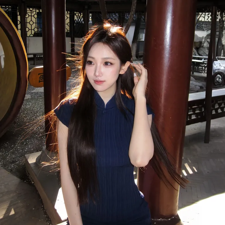 2025藏青色改良复古民国小个子素雅旗袍夏季款少女修身年轻高级感