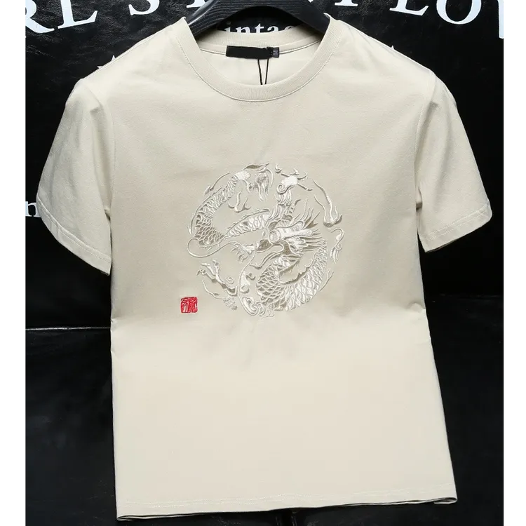 欧洲站潮流高端龙刺绣中国风短袖T恤男2025夏季新款帅气半袖上衣