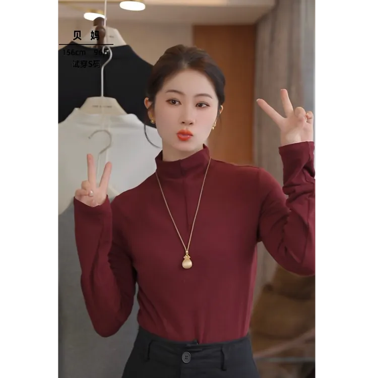 「MUMU CHAU」【贝妈私服】慕斯绒女冬季半高领内搭打底衫LD58448