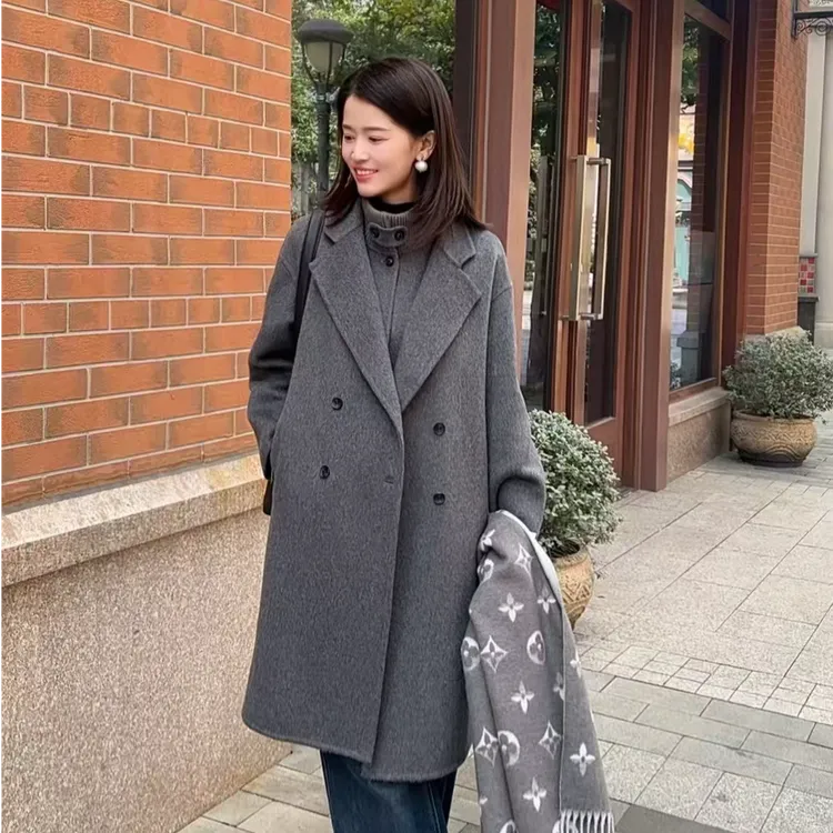 421 双排扣四粒扣羊毛大衣中长款