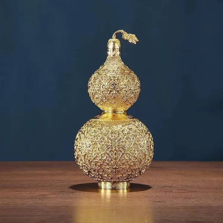 花丝吉祥葫芦黄铜摆件客厅工艺品办公桌新中式酒柜装饰品乔迁送礼