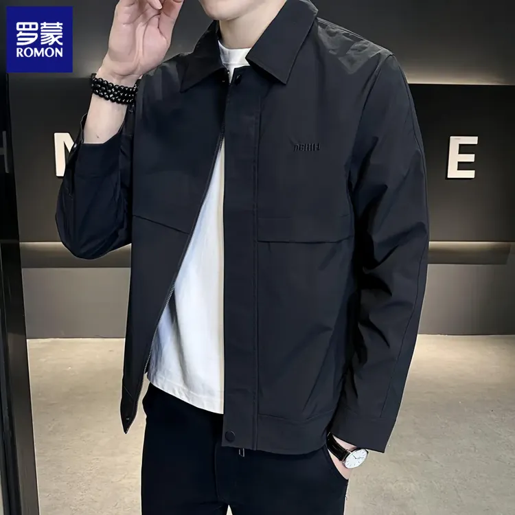 罗蒙春秋季韩版男士新款商务休闲翻领上衣潮流修身帅气夹克2025潮