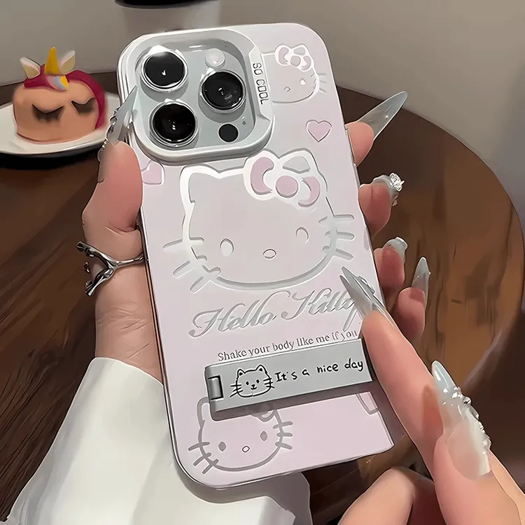粉色蝴蝶结猫猫适用苹果17promax壳新款彩绘iPhone16pro磨砂15壳