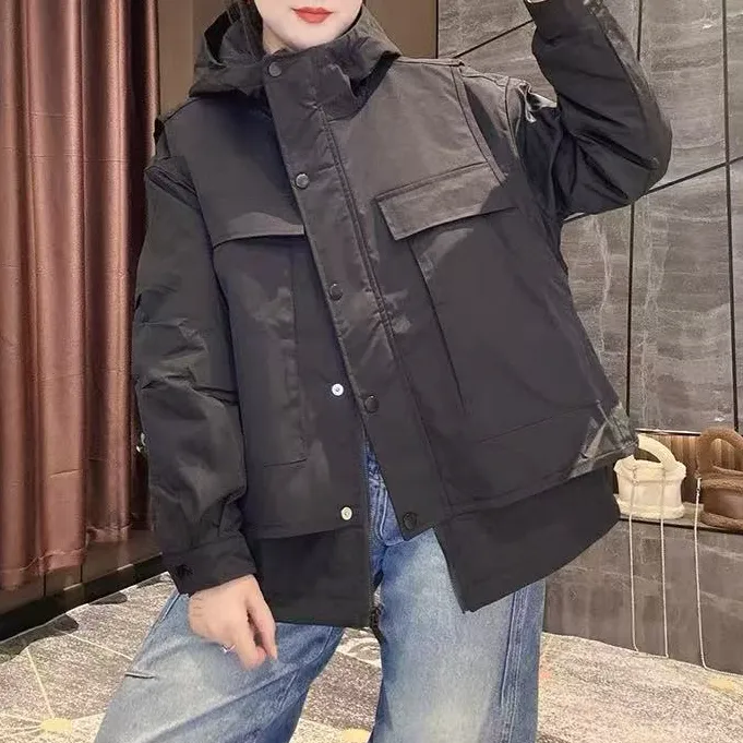 欧货工装风帅气假两件二棉棉服外套保暖防风冲锋衣棉衣外套