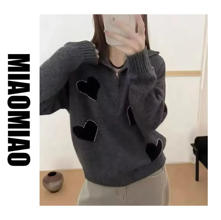 【大码】翻领套头常规毛针织衫秋冬针织上衣毛衣K804