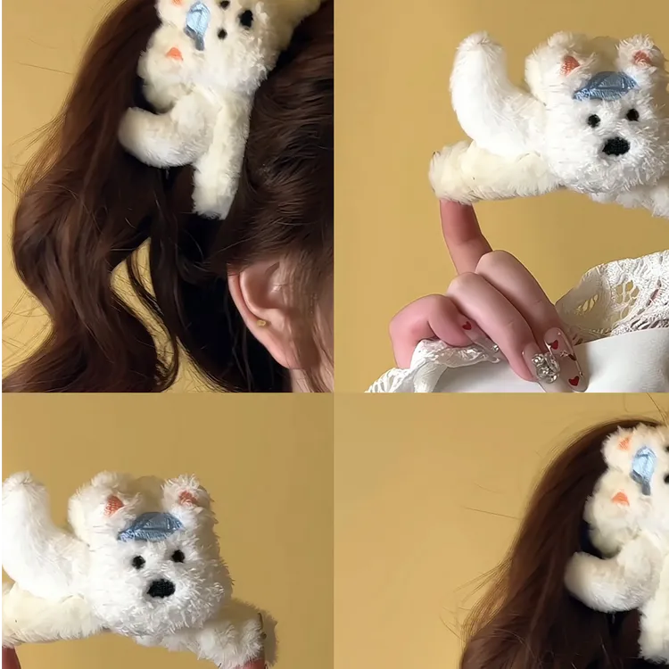 卡通西高地毛绒抓夹可爱小狗后脑勺发夹高级感盘发大号鲨鱼夹头饰
