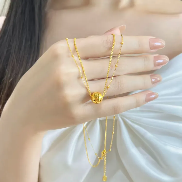 铜合金项链 新中式新款爆闪蹦迪珠双层时尚有求必应套链送礼