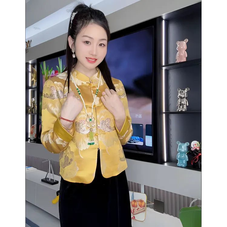 新中式国风外套女春秋新款高端复古优雅气质短款提花刺绣立领外套