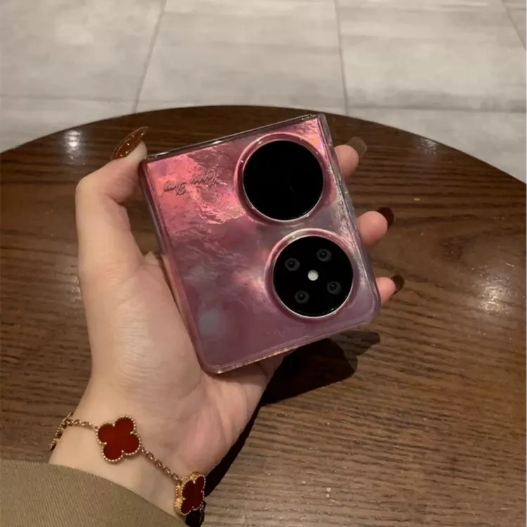 少女心锡纸纹粉色水墨晕染适用华为pocket2手机壳p50折叠屏matex5