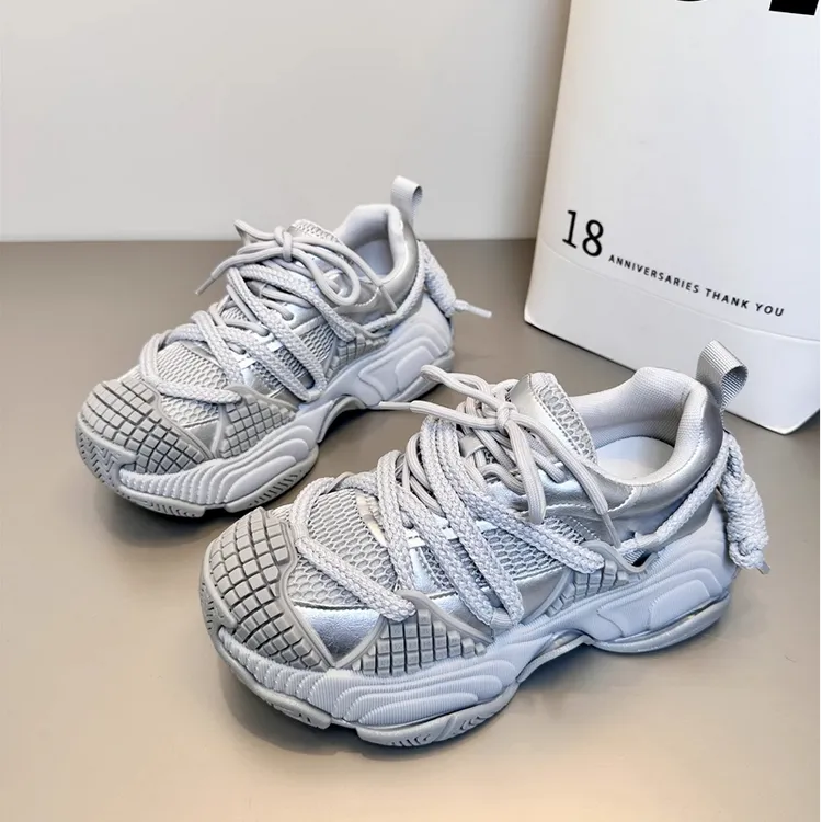 2025春季老爹鞋女网面透气小众ins潮厚底休闲鞋增高运动鞋