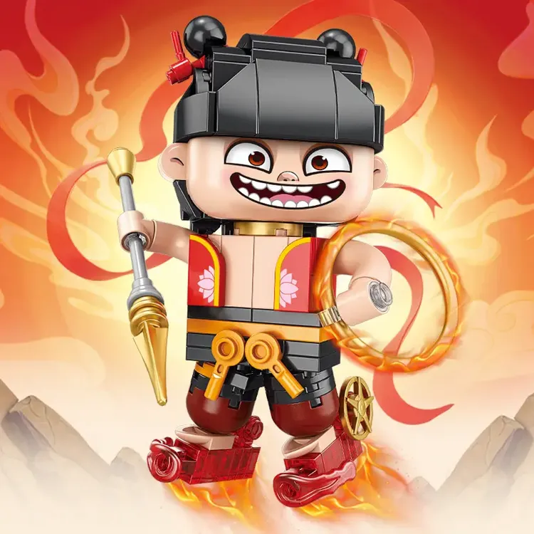 荞芬新款哪吒中国积木拼插小颗粒积木拼插益智玩具国产古风新品