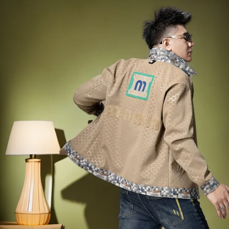 维斯克纳时尚休闲秋季新款外套男士翻领刺绣痞帅美式夹克男装衣服