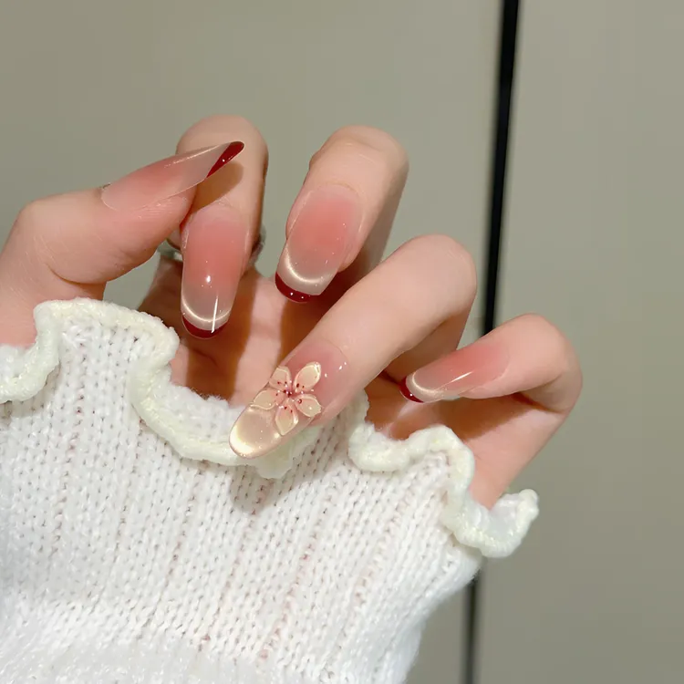 【花漾小姐】秋冬法式立体小花冰透猫眼显白手工穿戴甲日常百搭美甲