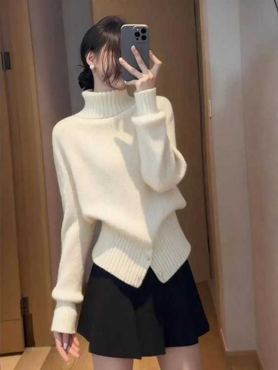 秋冬新款高领软糯保暖毛衣女慵懒风高级感内搭洋气减龄针织衫上衣