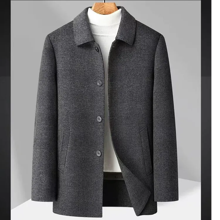 断码特惠双面双层羊毛翻领大衣中老年男士高档百搭休闲呢子外套