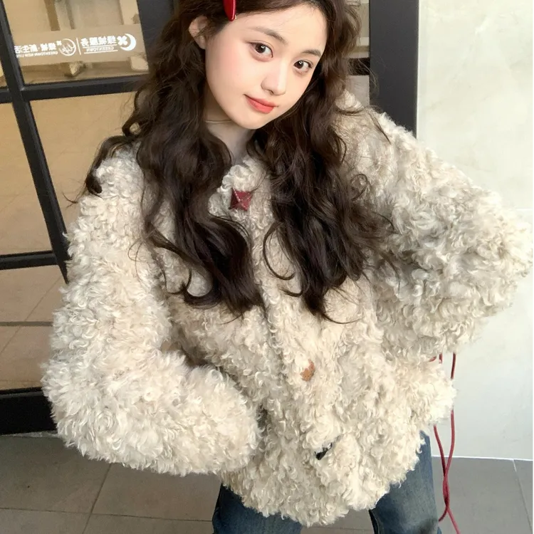 巨好看皮毛一体网红毛毛外套女冬季加厚毛茸茸小香风短款洋气韩版