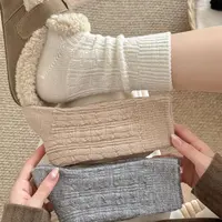 衣人花/羊毛袜堆堆袜女外穿女款秋冬季加厚保暖白色中筒袜