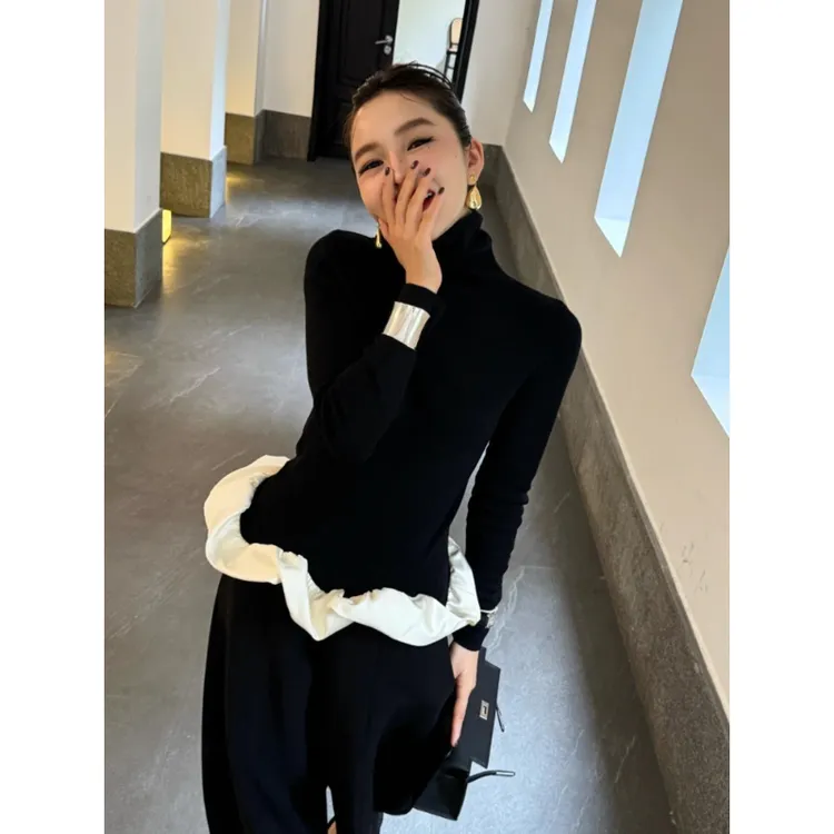 黑色针织上衣女秋冬小众不撞款高端小香风轻熟气质黑色休闲裤套装