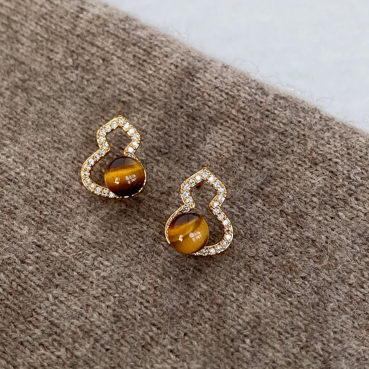 新中式福禄耳钉女小众设计感独特美拉德葫芦耳环新款爆款耳饰7825