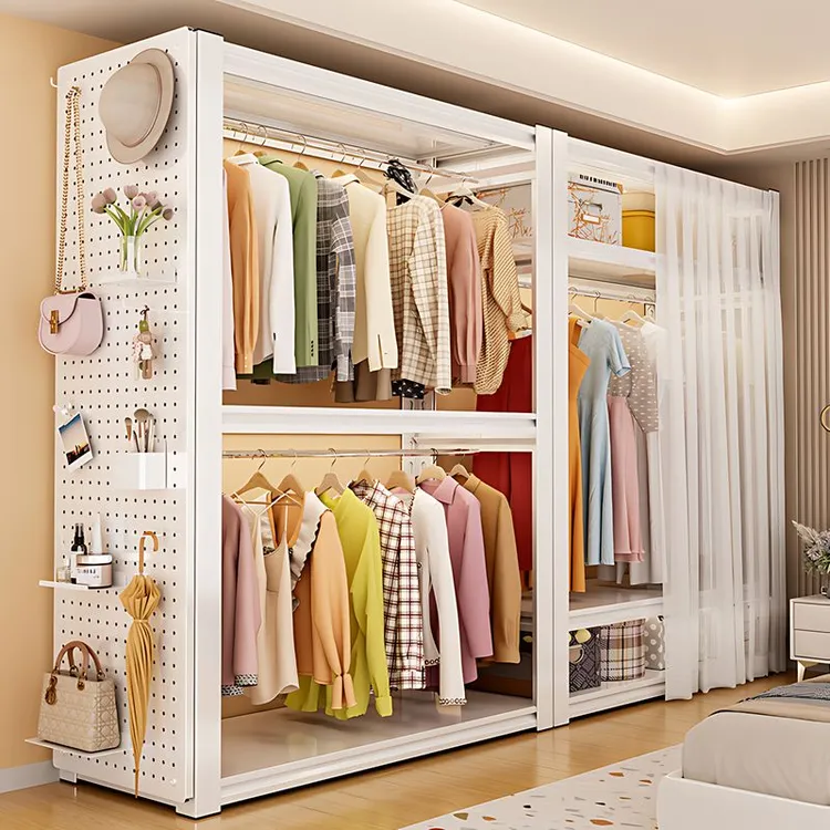 货架衣柜衣架防尘帘开放式衣帽间卧室简易角钢家用落地多层置物架