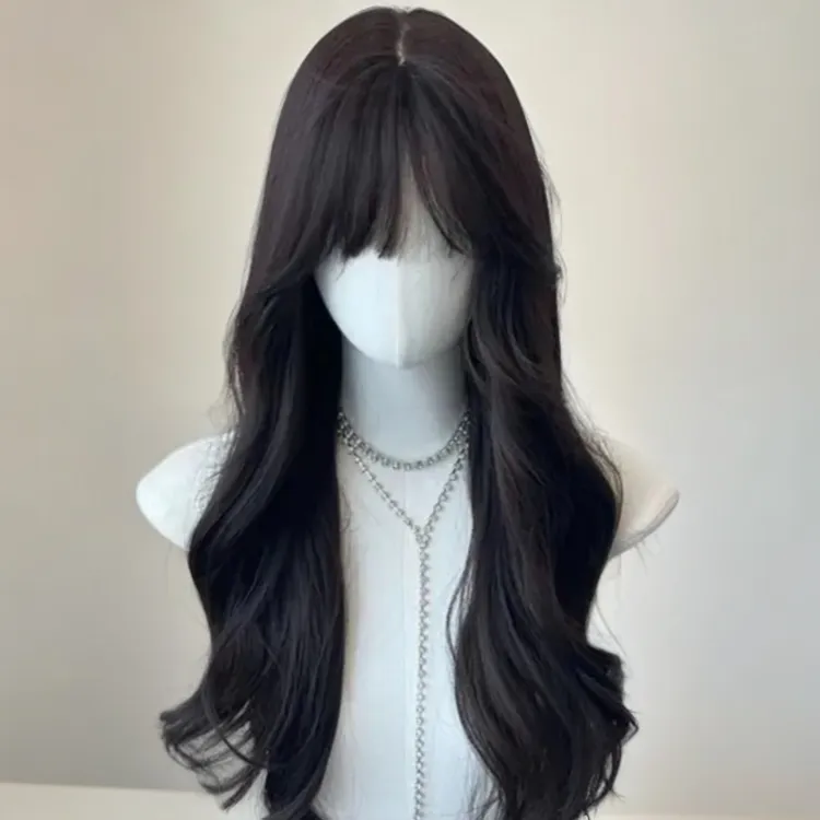 齐刘海黑茶大波浪 自然减龄