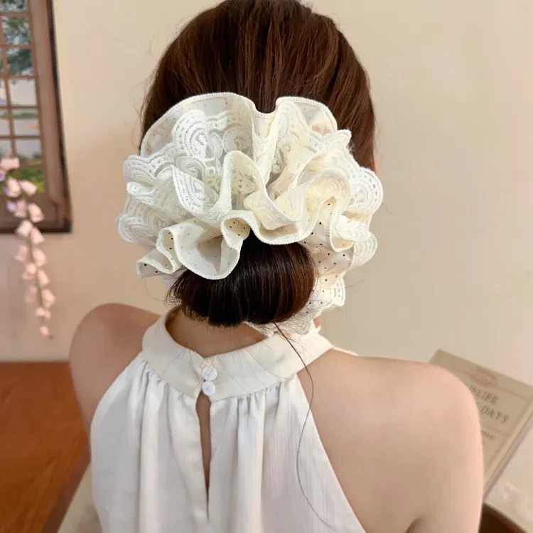 头饰大韩系波点大肠皮筋2025超蕾丝花边头花发绳扎头发头绳新款女