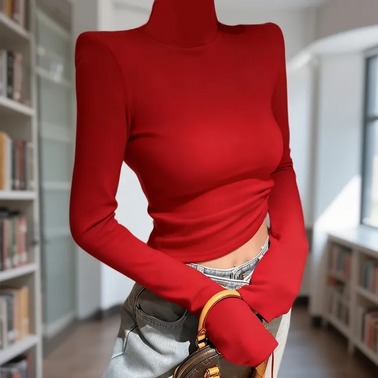 清仓捡漏～正肩长袖T恤女2025新款红色本命年抓毛加厚修身打底上衣