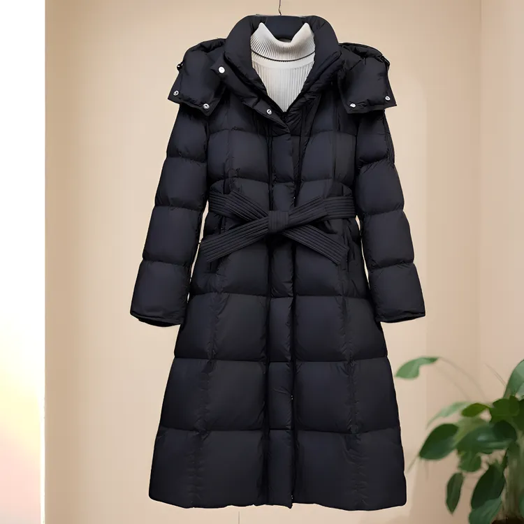 专柜品质高端轻奢90白鸭绒长款过膝羽绒服女加厚收腰显瘦连帽外套