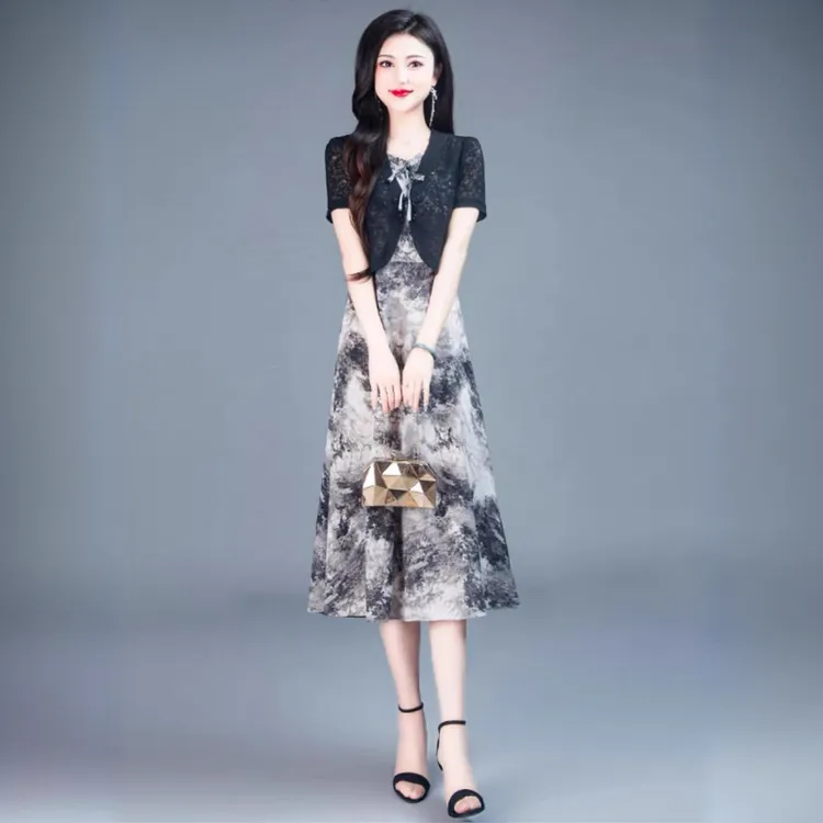 广州十三行雪纺连衣裙女夏季2024新款高端时尚爆款小个子套装裙子