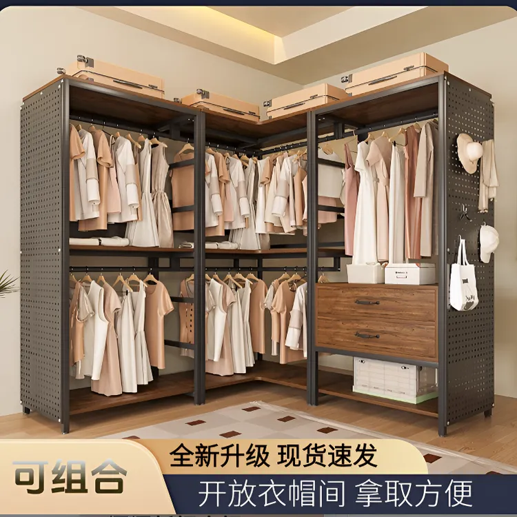 简易衣柜卧室家用合金钢衣柜开放式收纳衣橱简易组装带转角布衣橱