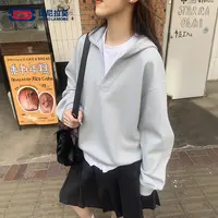 【敖瑞鹏代言】简约撞色V领假两件男女同款连帽卫衣潮牌百搭上衣