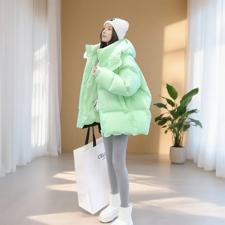 2025冬季羽 服女保暖连帽加厚棉服外套轻便中款年轻甜美面包服ins