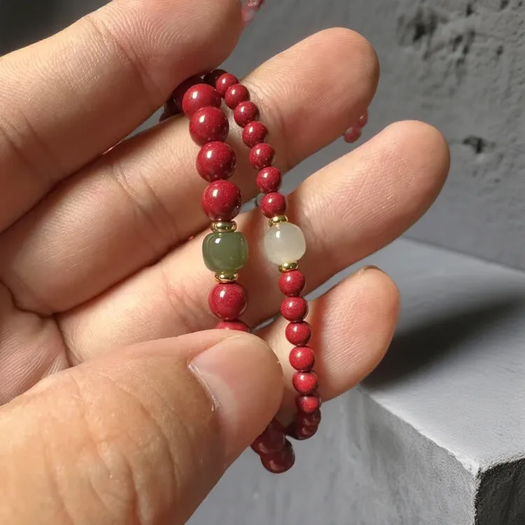 含辰砂工艺品朱砂手串流年转运珠正品保真朱砂手链单圈饰品礼物