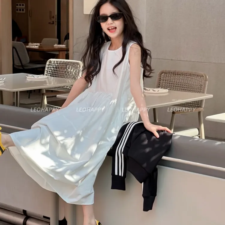 【白月光】女童夏季连衣裙韩系穿搭气质简约无袖背心裙2025新款裙子